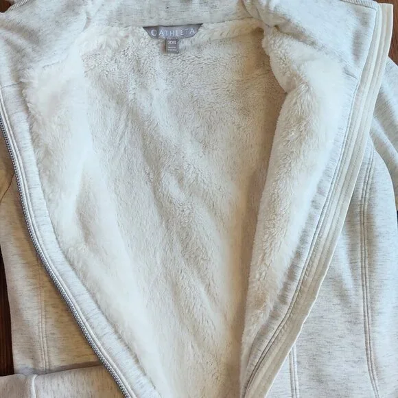 Athleta Luxe Victory Hoodie Jacket Full Zip Sweatshirt Faux Fur Lined Women XXS - Picture 7 of 10